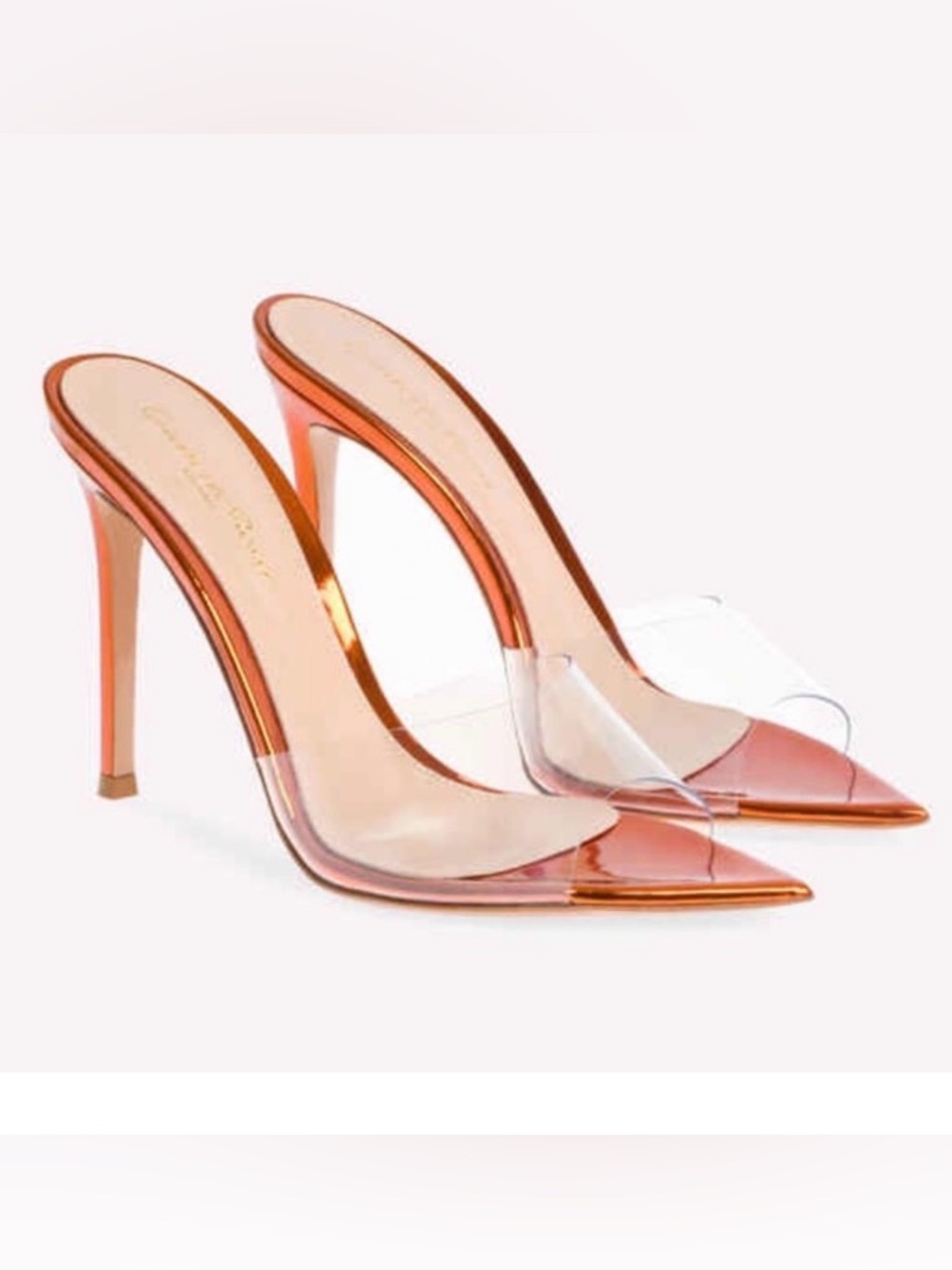 Gianvito Rossi Clear PVC and Rose Gold Pointed-Toe Stiletto Mule